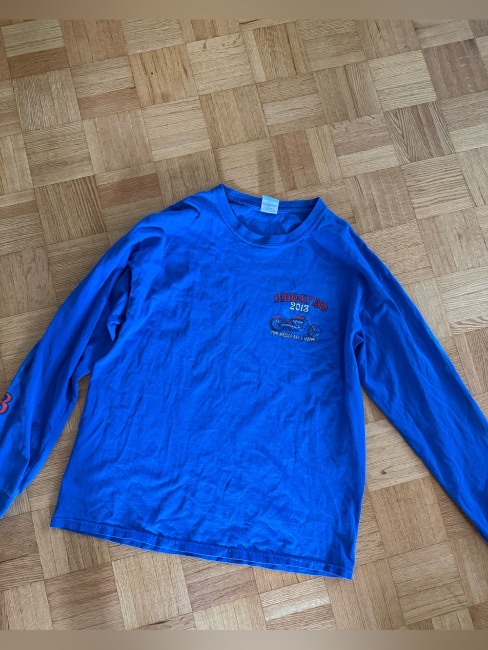 Blue Long Sleeve Crewneck Graphic Biker Long Sleeves Vintage Y2K Streetwear Men